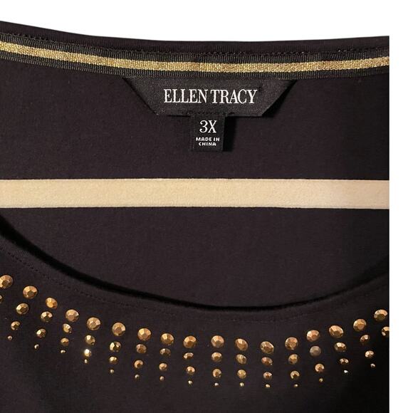Ellen Tracy 3X Black Copper Studded Neckline Tee Cotton Stretch Top - Picture 4 of 6
